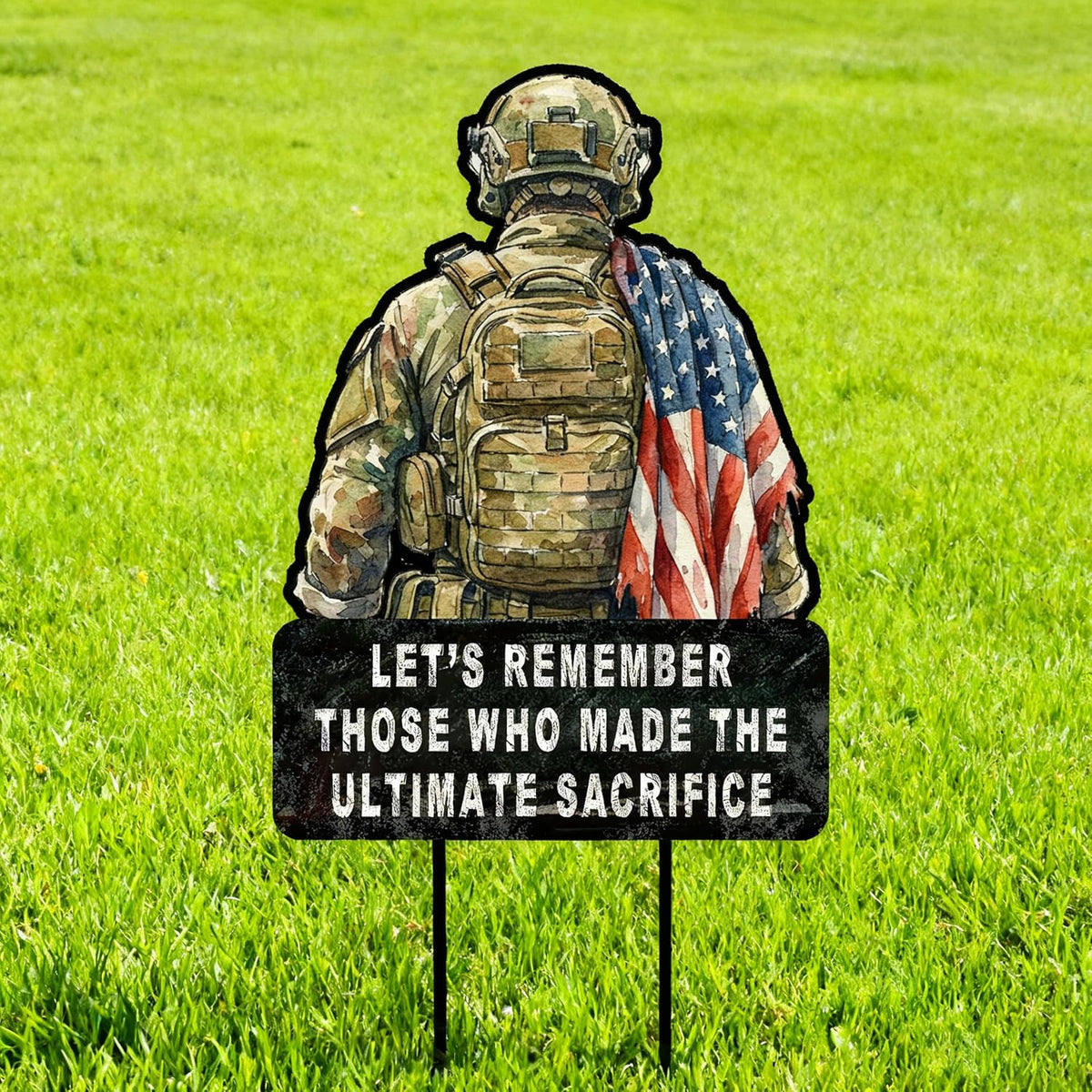Memorial Day Decorations Outdoor - Metal Veteran Yard Sign Patriotic 4Th of July Memorial Yard Stakes for Home Decor 29.3×11.4 Inch