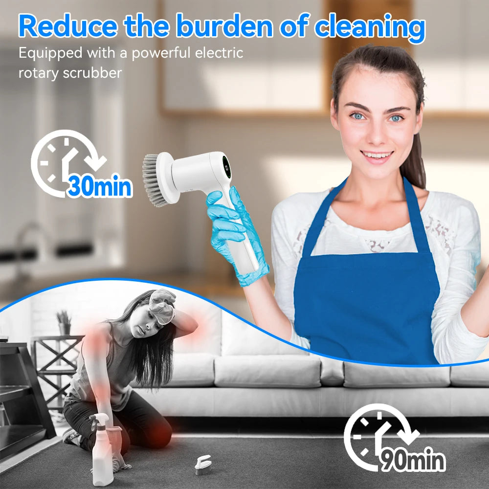 Electric Cleaning Brush 5 in 1 Electric Spin Cleaning Scrubber USB Rechargeable Electric Rotary Scrubber Household Appliances
