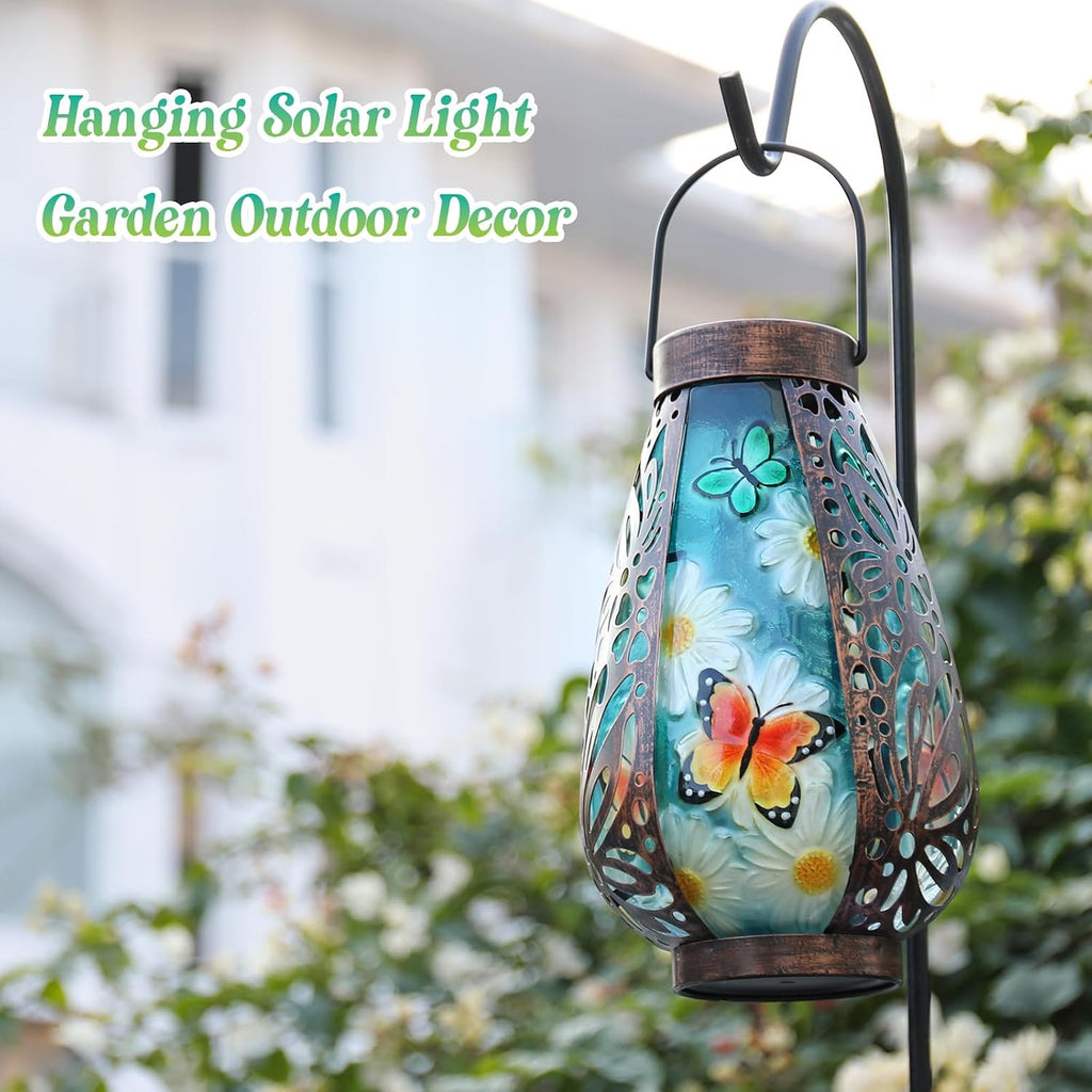 Butterfly Solar Lantern Outdoor Waterproof Hanging Garden Lights | Butterfly Artwork, Warm Glow with Floral Shadows, Solar Powered, Weather-Resistant Hanging Decor for Patio Garden and Yard