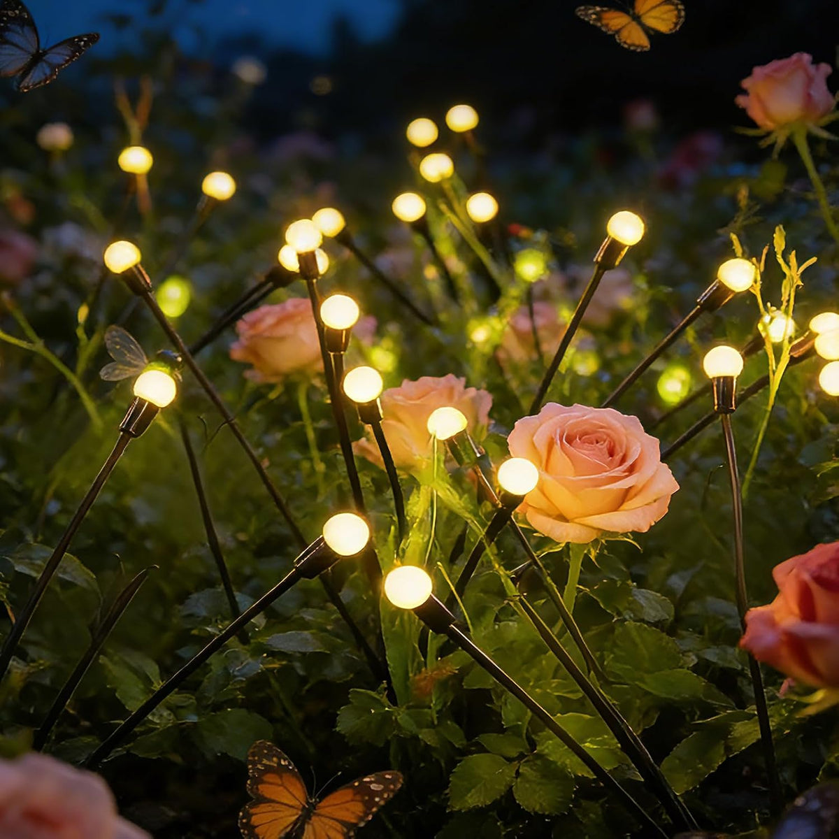 Solar Lights Outdoor Waterproof,Garden Patio Decorative Lights,Firefly Lights for Patio Lawn,Landscape Lighting Large Bulbs,Starlight Windswept Lights,Great Gift for Women for Gardening,4 Pack,40 Leds