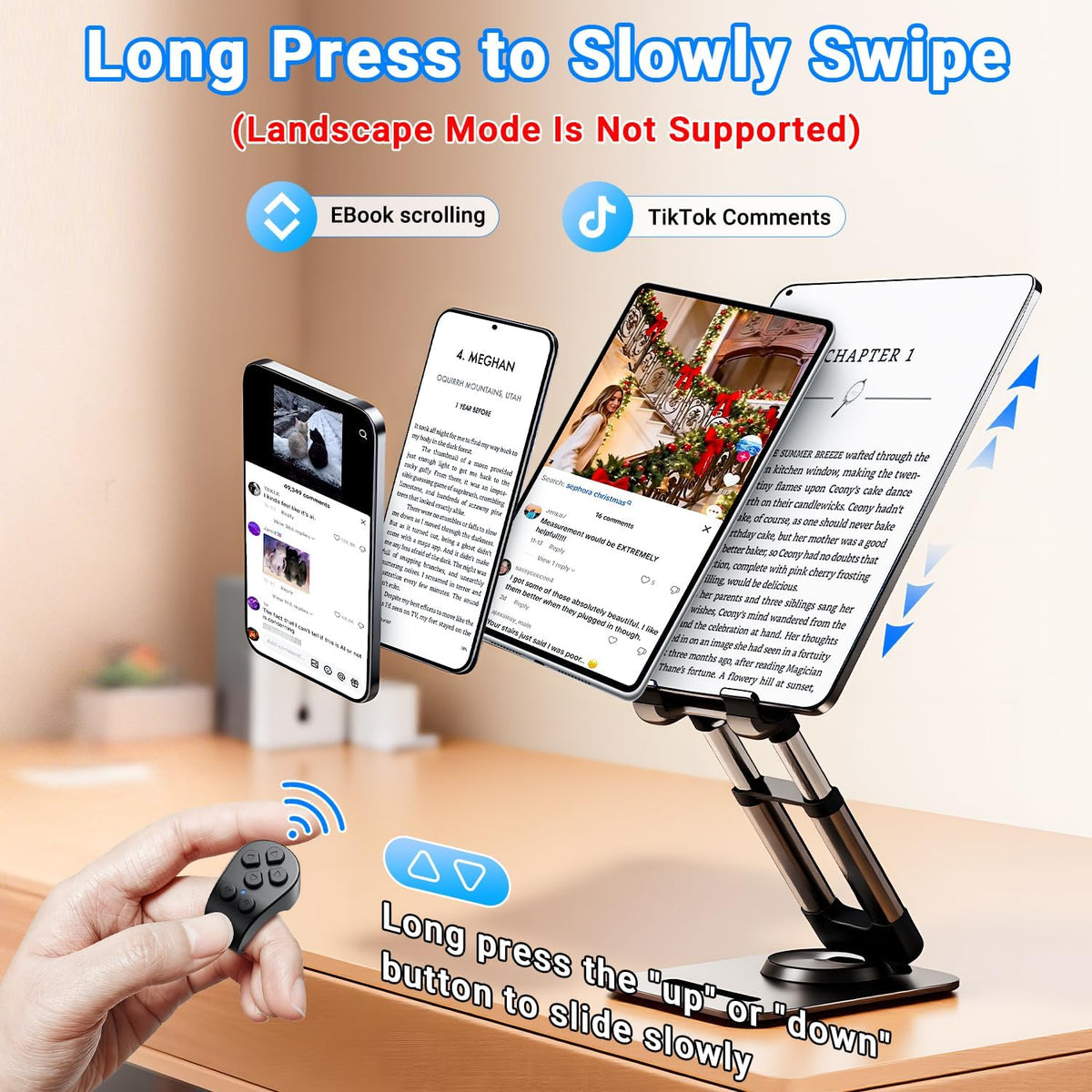 Tiktok Scrolling Ring Remote Control, Page Turner for Ipad Iphone Tablets | Wireless Camera Remote, Bluetooth Scrolling Ring for Tiktok Youtube Instagram Ios Android, Ergonomic Flexible Ring (Black)