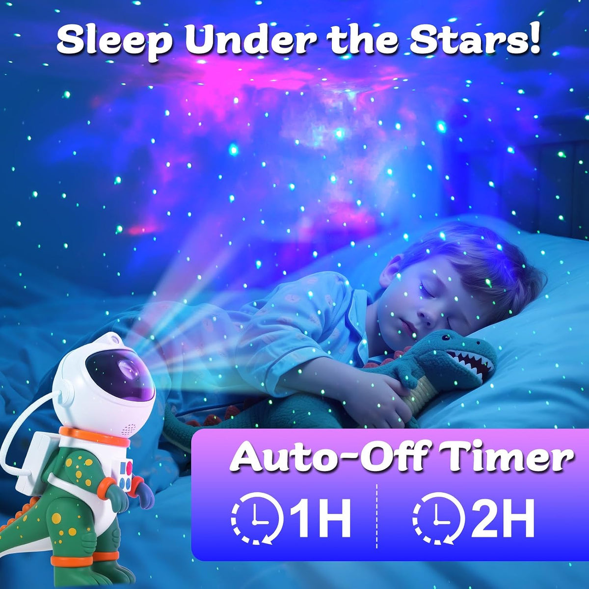 Galaxy Star Projection Night Light, Dinosaur Astronaut Space Projector with 8 Modes Starry Nebula Effects, Timer & Remote Control, Bedroom Ceiling Decor for Kids, Christmas Birthday Gift(Green)