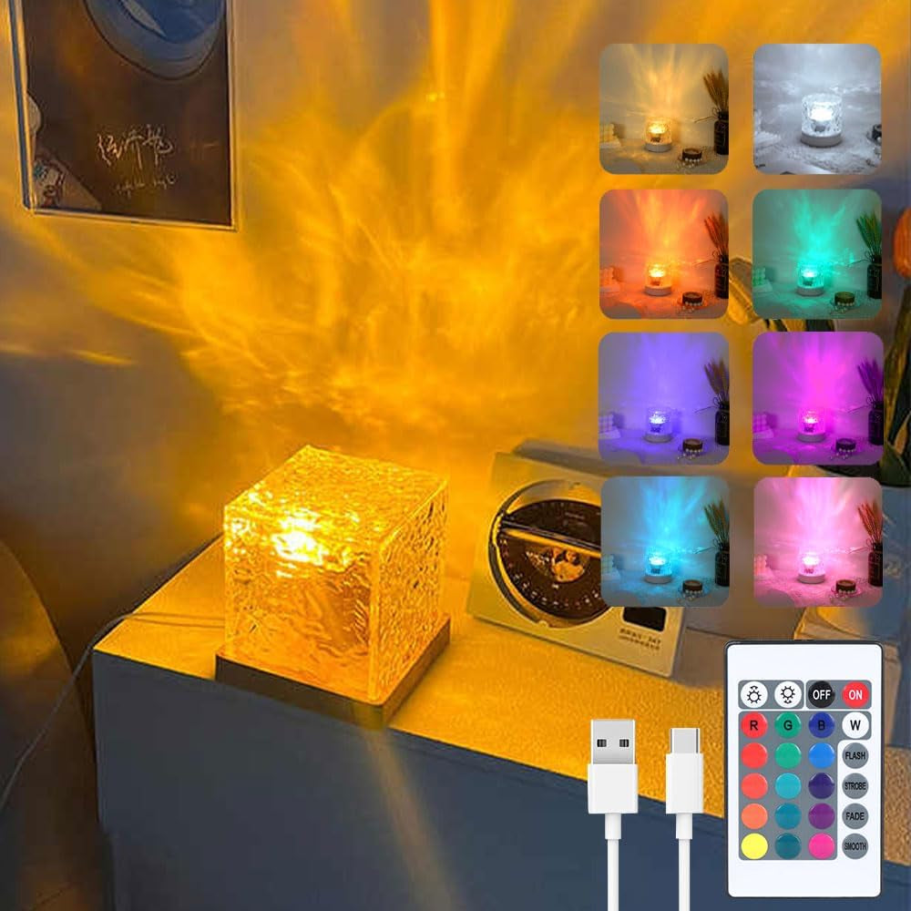 Cubic Ocean Wave Projector, 16 Colors Aurora, Remote | Water Ripple Effect, Touch Control, Ambient Night Light, for Bedroom, Kids Room, Room Decor, Ceiling Projection