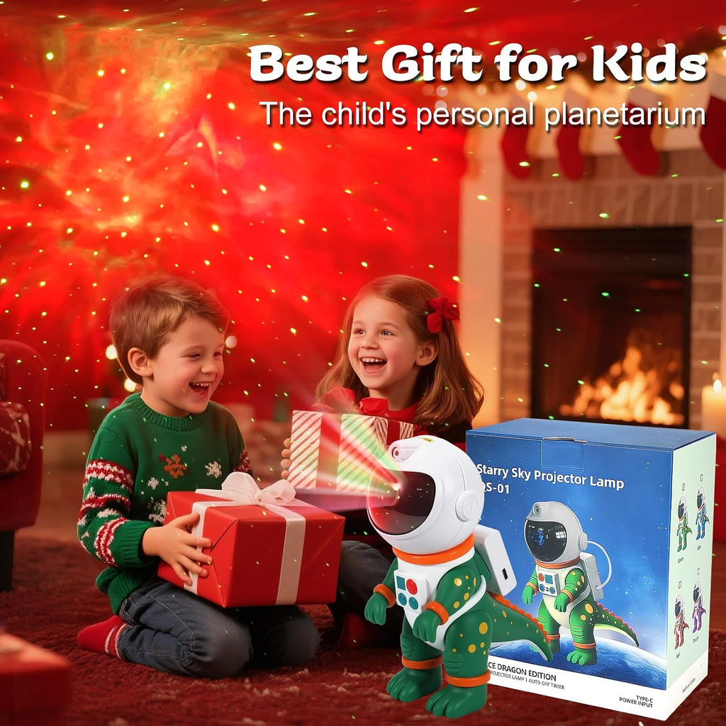 Galaxy Star Projection Night Light, Dinosaur Astronaut Space Projector with 8 Modes Starry Nebula Effects, Timer & Remote Control, Bedroom Ceiling Decor for Kids, Christmas Birthday Gift(Green)
