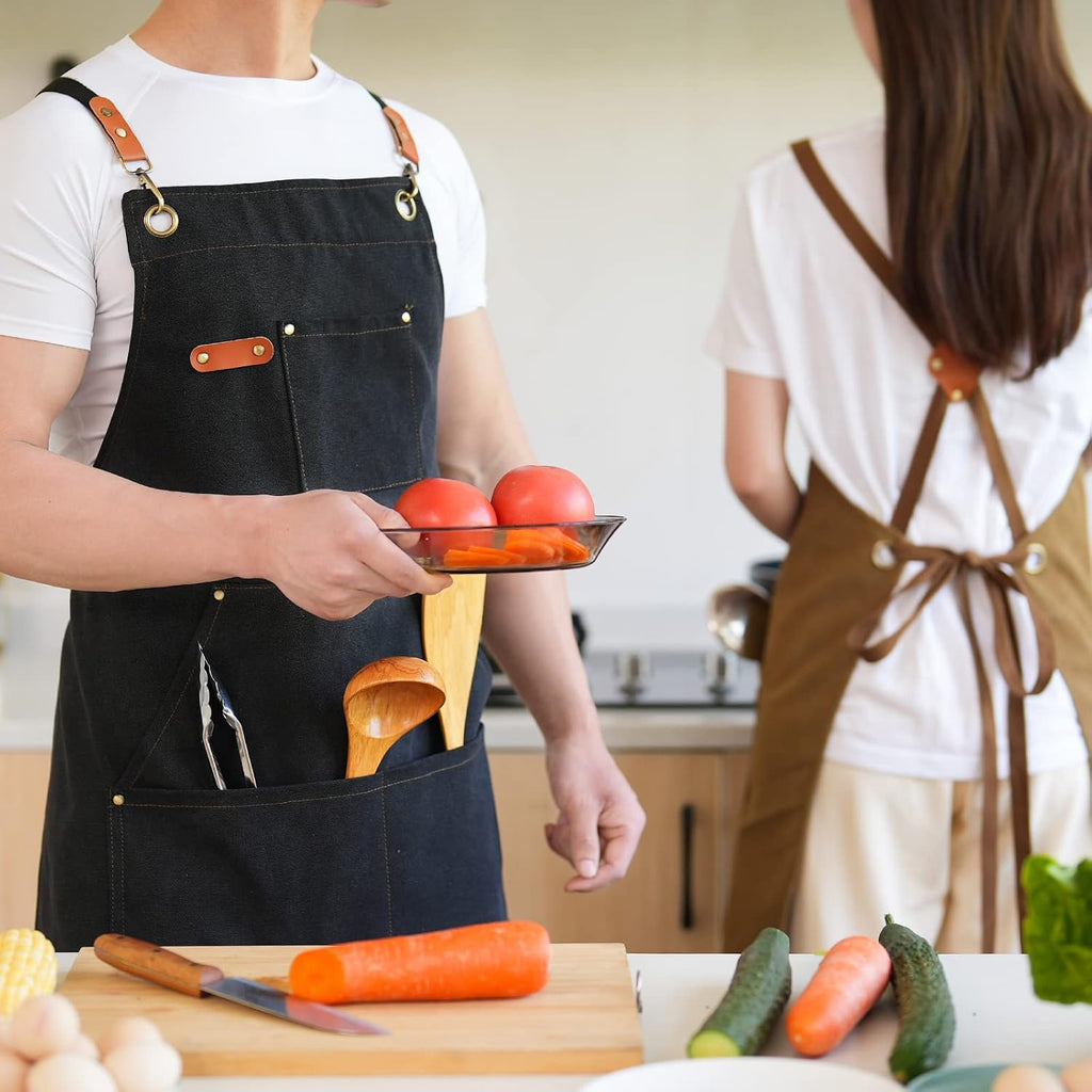 Canvas Aprons for Men Women, Heavy Duty BBQ Apron with Pockets | 100% Cotton Canvas, 16Oz Adjustable Cross Back Apron with Hardware Buckle, 32" X 27" Full Coverage, for Kitchen Grilling