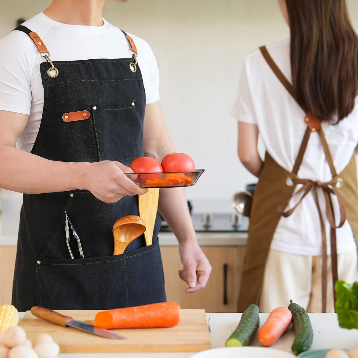 Canvas Aprons for Men Women, Heavy Duty BBQ Apron with Pockets | 100% Cotton Canvas, 16Oz Adjustable Cross Back Apron with Hardware Buckle, 32" X 27" Full Coverage, for Kitchen Grilling