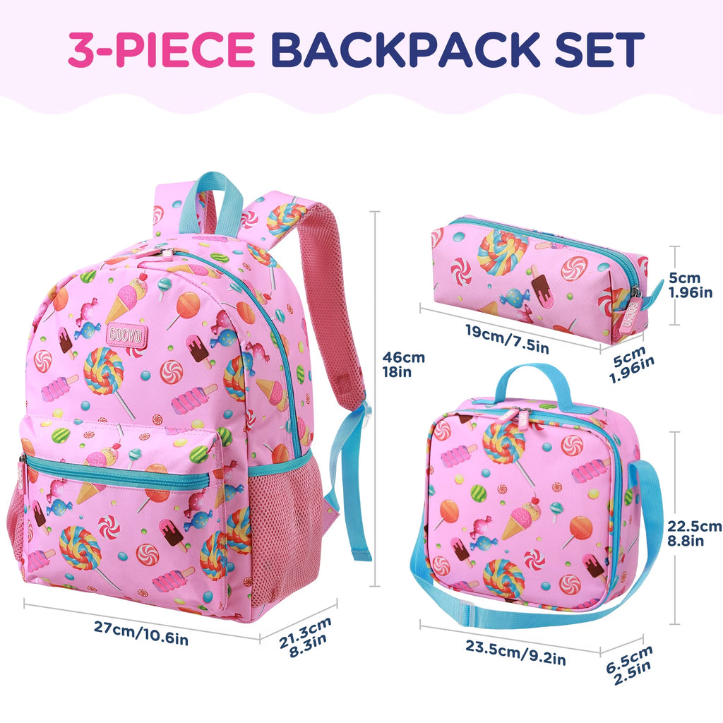 Kids Backpack for Girls, Waterproof Teens Bookbag Cute School Backpacks, Candy Pattern