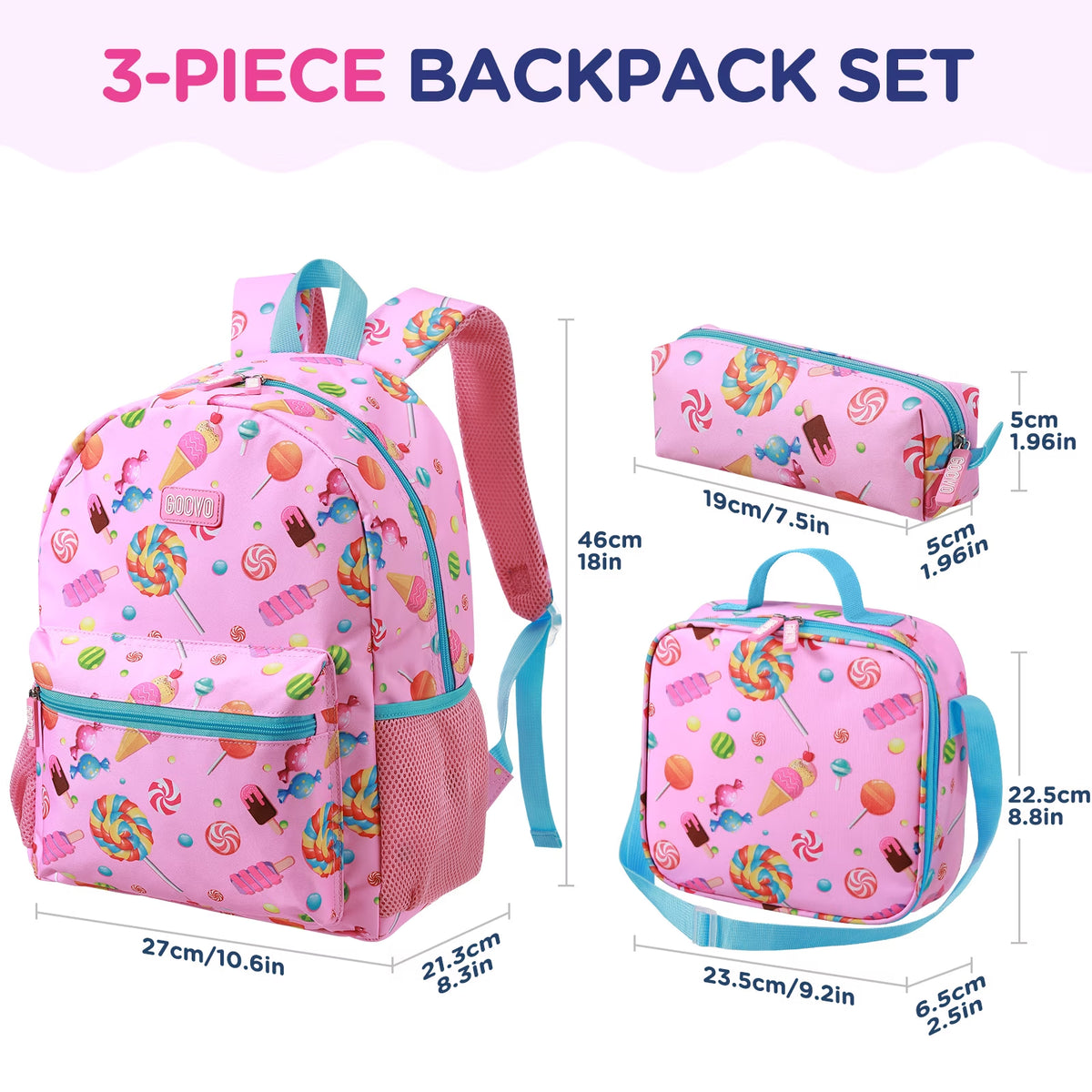 Kids Backpack for Girls, Waterproof Teens Bookbag Cute School Backpacks, Candy Pattern