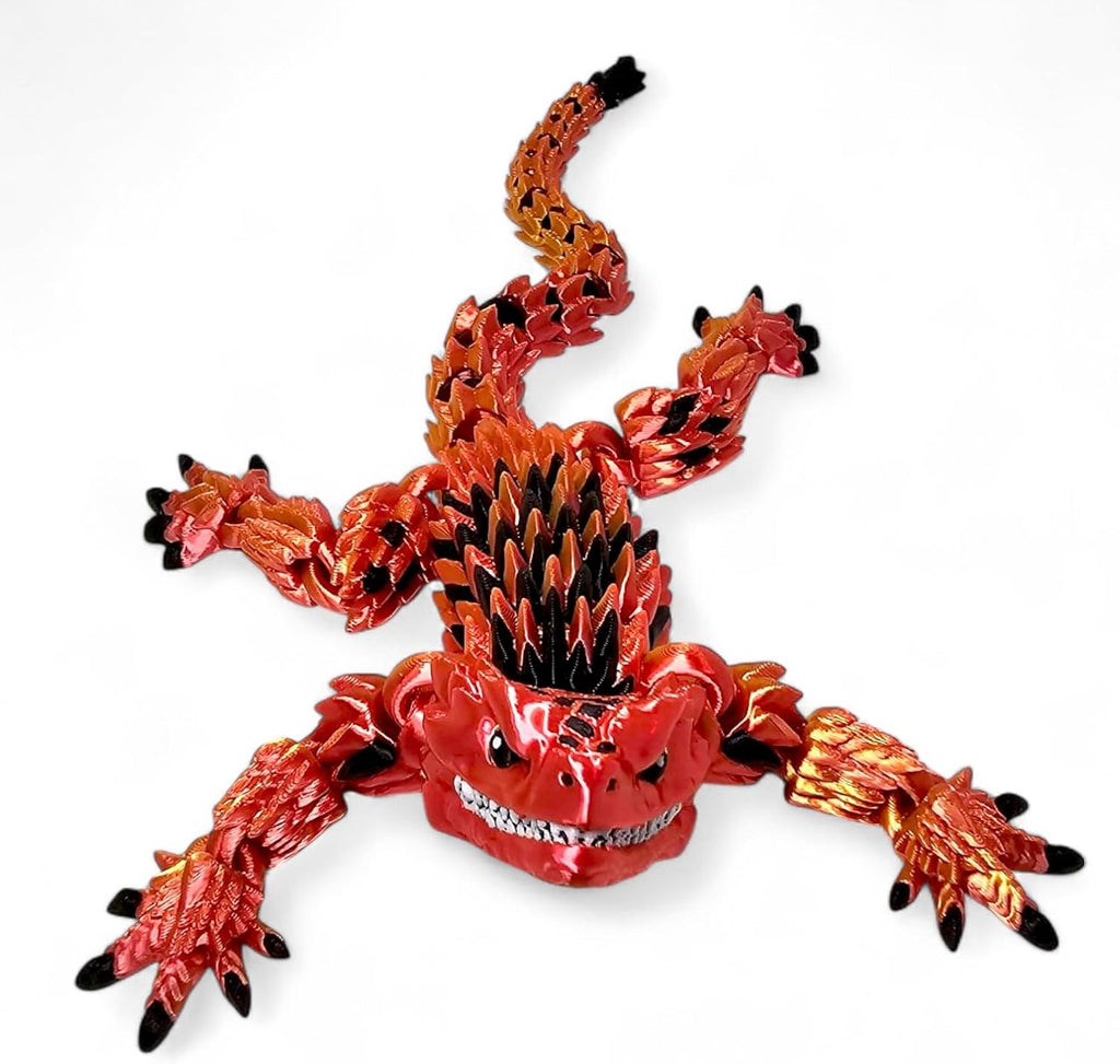 Stylish Articulated Armadillo Lizard - 3D Printed - Vibrant Hues, Calming Fidget Figurine for ADHD, Playful Reptile Model for Trendy Desks, Homes, Displays, Smooth Joint Movement (RED/GOLD IRONFLARE)