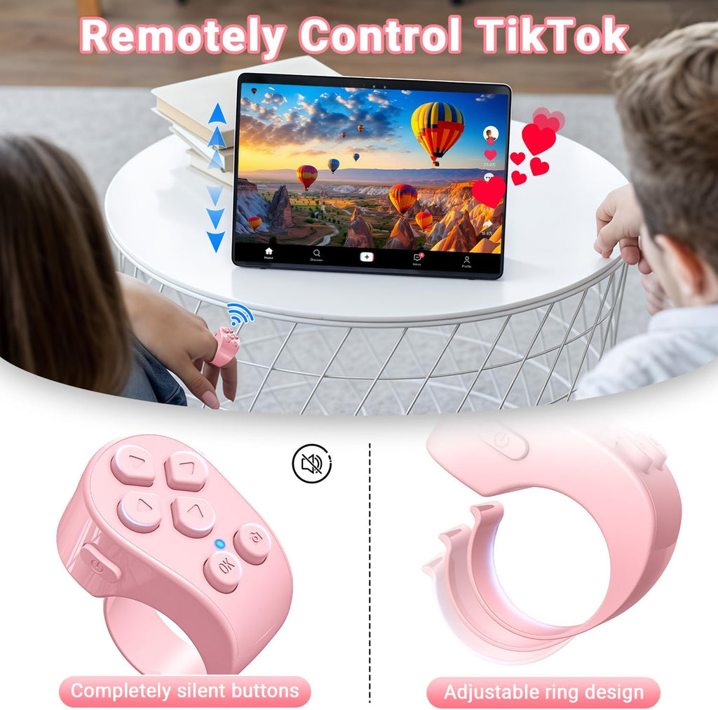 Tiktok Scrolling Ring Remote Control, Page Turner for Ipad Iphone Tablets | Wireless Camera Remote, Bluetooth Scrolling Ring for Tiktok Youtube Instagram Ios Android, Ergonomic Flexible Ring (Pink)