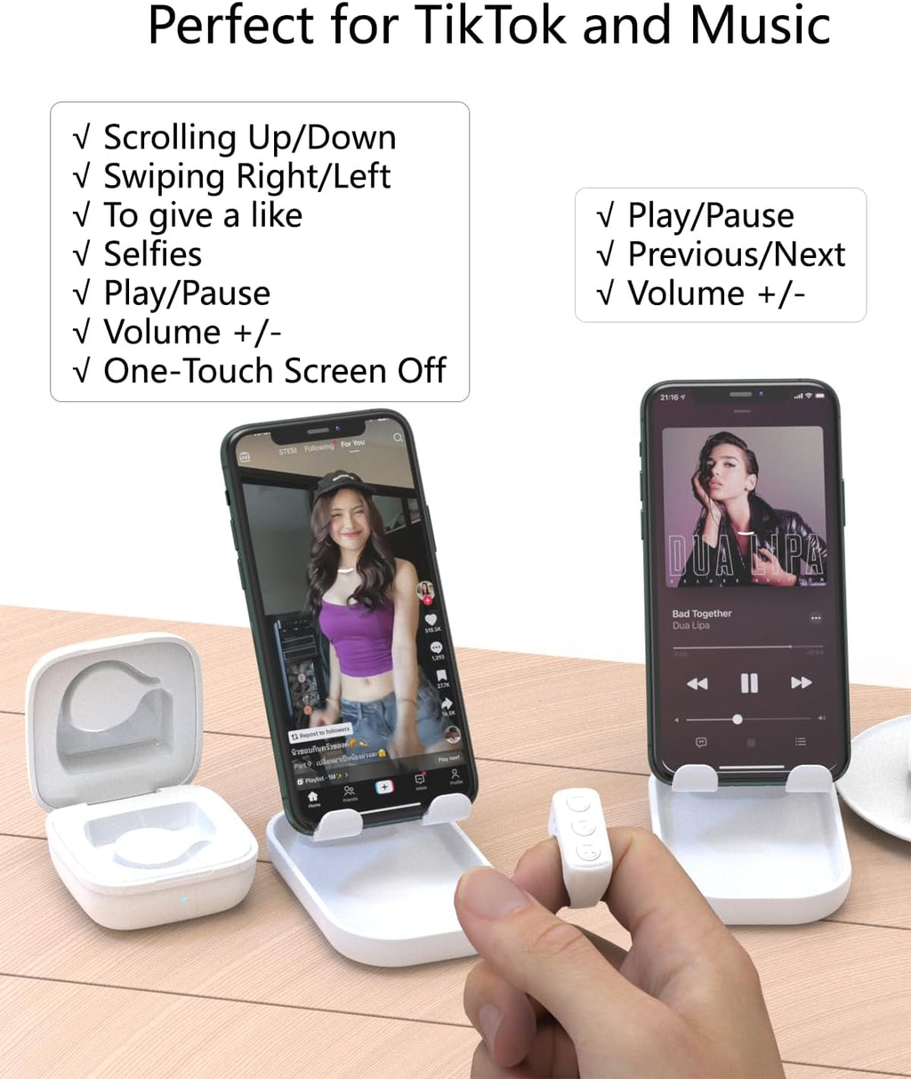 Tiktok Remote Control for Tiktok, Bluetooth Page Turner for Ipad/Kindle App/Iphone/Android, Tiktok Scrolling Ring (White)