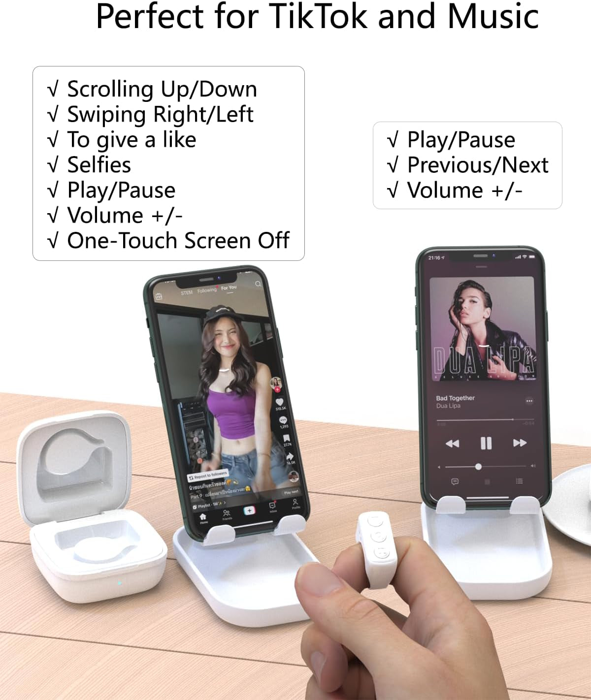 Tiktok Remote Control for Tiktok, Bluetooth Page Turner for Ipad/Kindle App/Iphone/Android, Tiktok Scrolling Ring (White)