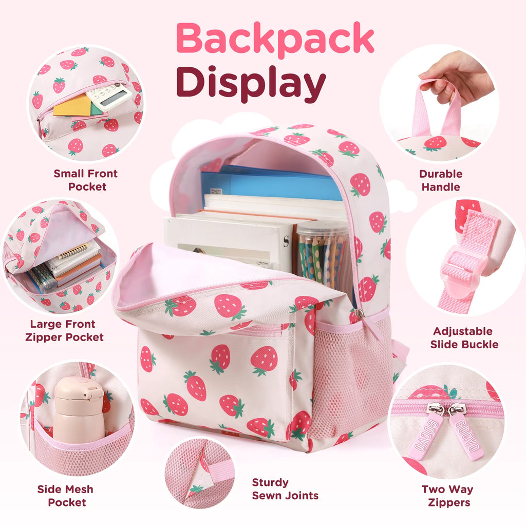 Kids Backpack for Girls, Waterproof Teens Bookbag Cute School Backpacks, Strawberry Pattern