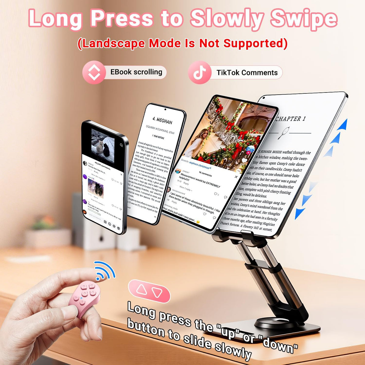 Tiktok Scrolling Ring Remote Control, Page Turner for Ipad Iphone Tablets | Wireless Camera Remote, Bluetooth Scrolling Ring for Tiktok Youtube Instagram Ios Android, Ergonomic Flexible Ring (Pink)
