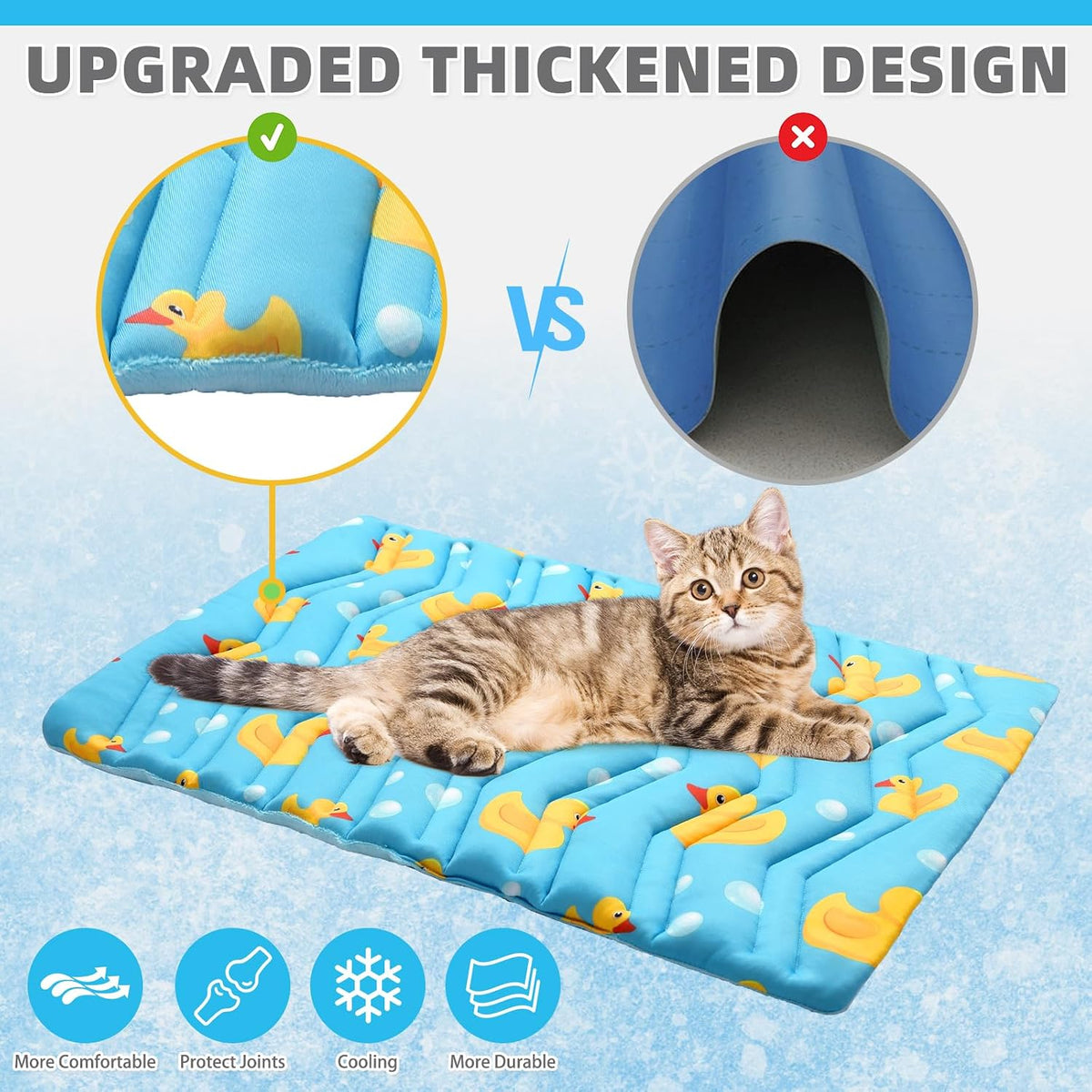 Cat Cooling Mat, Upgraded Two Sided Cooling Pad for Cats Puppy Small Animals, Rabbit Bunny Guniea Pig Keep Cool in Summer, Washable Waterproof for Crate Sofa Bed, Blue Duck S