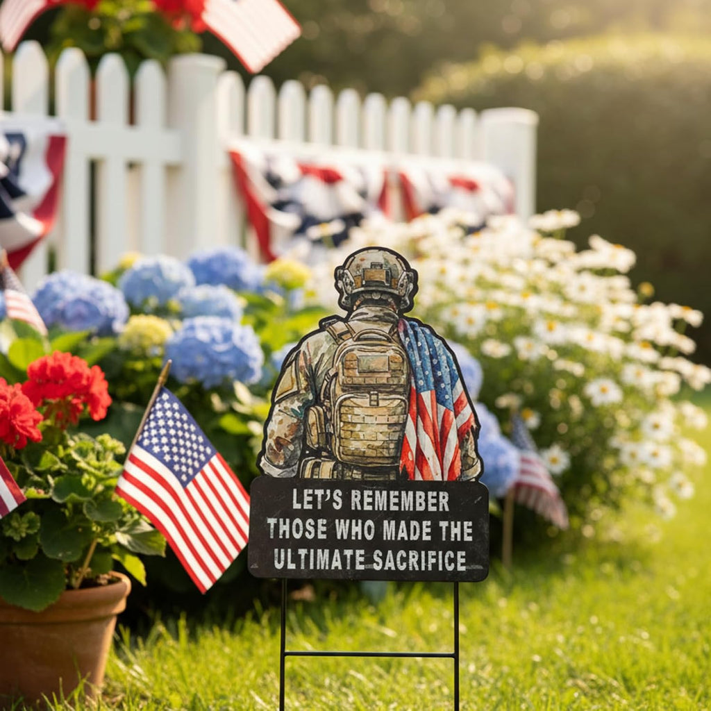 Memorial Day Decorations Outdoor - Metal Veteran Yard Sign Patriotic 4Th of July Memorial Yard Stakes for Home Decor 29.3×11.4 Inch