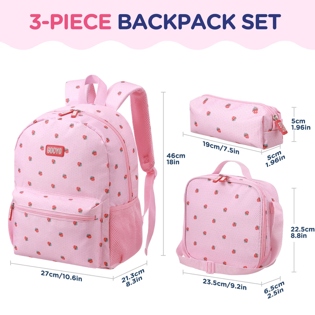 Kids Backpack for Girls, Waterproof Teens Bookbag Cute School Backpacks, Pink Strawberry Pattern