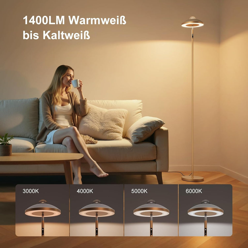 3-In-1 Floor Lamp, RGB Aurora & Galaxy Star Projector, 69", Gold | Magnetic Remote & Touch, 1400 Lm, 3000K–6000K Tunable White, 10%–100% Dimmable, 1 Hr Timer for Bedrooms, Kids' Rooms & Gaming