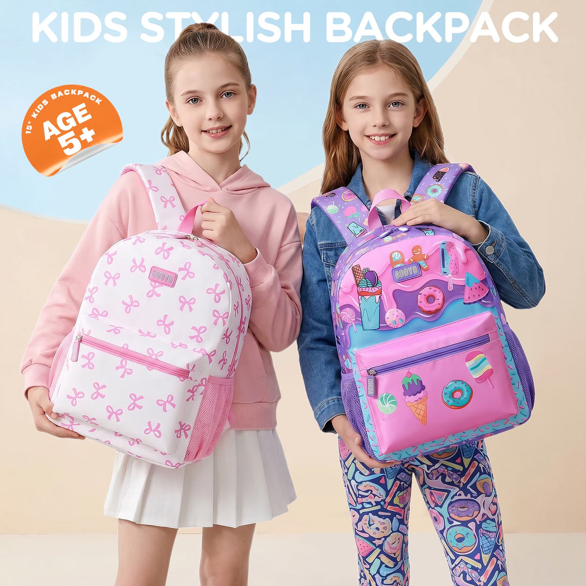 Kids Backpack for Girls, Waterproof Teens Bookbag Cute School Backpacks, Students Bookbag Set with Lunch Box(Donut)