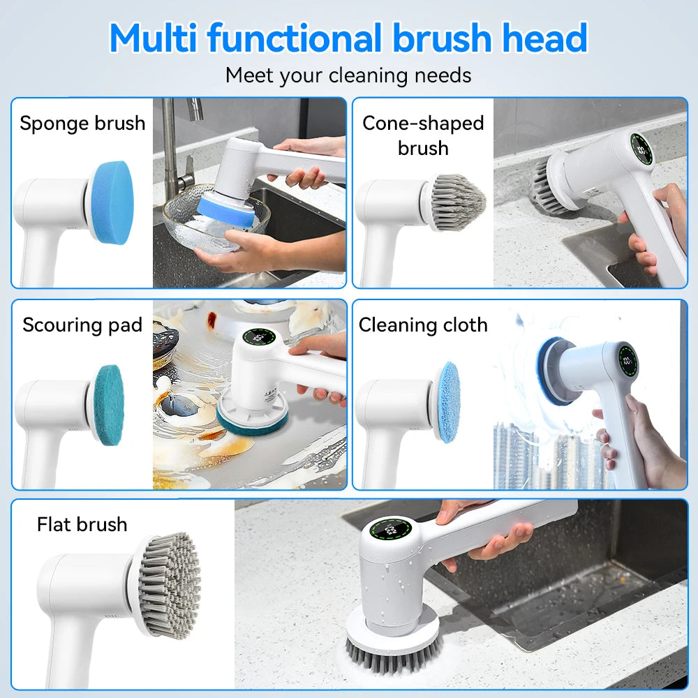 Electric Cleaning Brush 5 in 1 Electric Spin Cleaning Scrubber USB Rechargeable Electric Rotary Scrubber Household Appliances