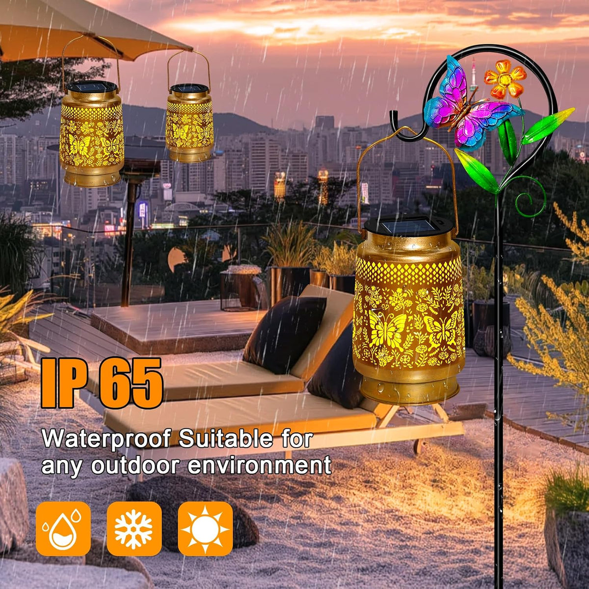 2 Packs Butterfly Solar Lanterns Outdoor Waterproof with Shepherd Hook | Butterfly Garden Decor,Christmas Birthday Gifts for Women Mom,Hanging Solar Lights Decorative for Patio,Porch