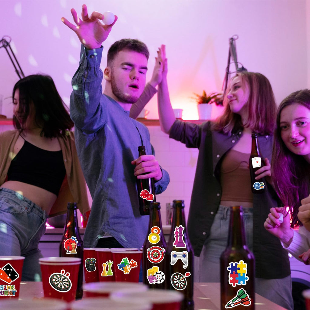 Game Night Stickers Game Night Party Favors Birthday Party Decorations Vinyl Waterproof Stickers for Water Bottle Laptop Luggage Helmet