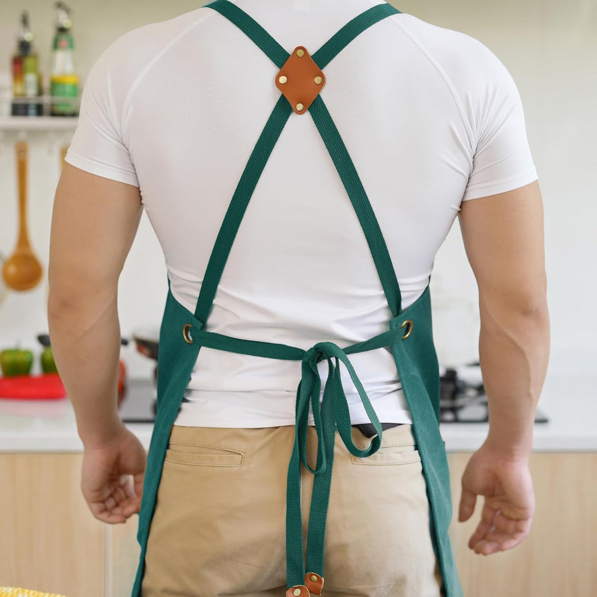 Canvas Aprons for Men Women, Heavy Duty BBQ Apron with Pockets | 100% Cotton Canvas, 16Oz Adjustable Cross Back Apron with Hardware Buckle, 32" X 27" Full Coverage, for Kitchen Grilling