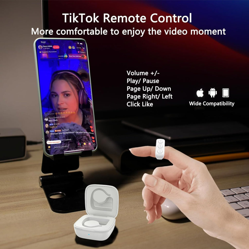 Tiktok Remote Control for Tiktok, Bluetooth Page Turner for Ipad/Kindle App/Iphone/Android, Tiktok Scrolling Ring (White)