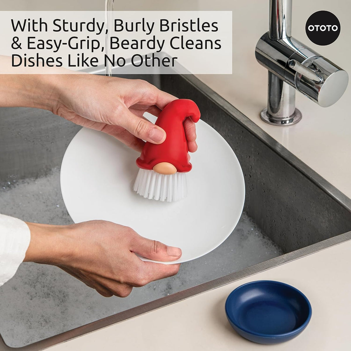 Gnome Dish Brush with Handle - Cleaning Brush, Vegetable Brush, Dish Scrub, Gnome Handle, Unique Kitchen Gadgets, Funny Kitchen Tools, Useful Gifts for Women (Beardy Red)