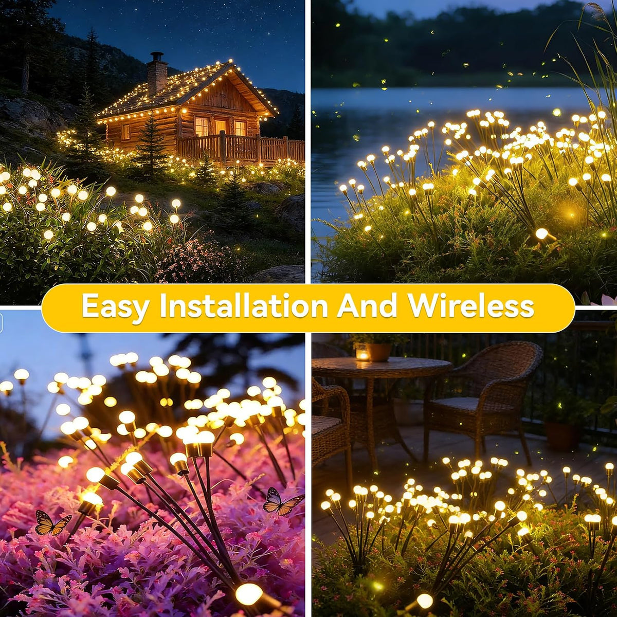 Solar Lights Outdoor Waterproof,Garden Patio Decorative Lights,Firefly Lights for Patio Lawn,Landscape Lighting Large Bulbs,Starlight Windswept Lights,Great Gift for Women for Gardening,4 Pack,40 Leds