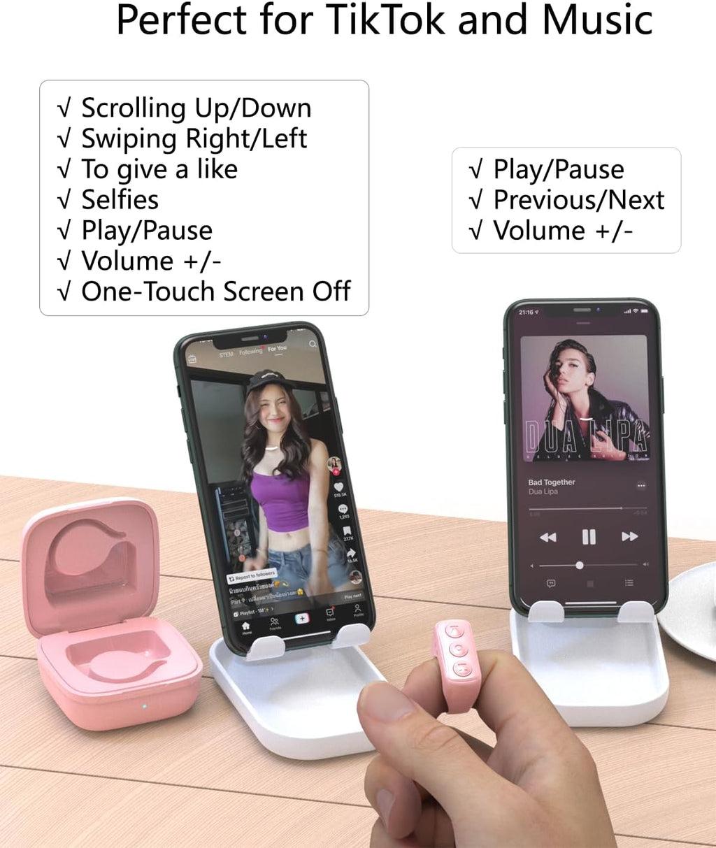 Tiktok Remote Control for Tiktok, Bluetooth Page Turner for Ipad/Kindle App/Iphone/Android, Tiktok Scrolling Ring (Pink)
