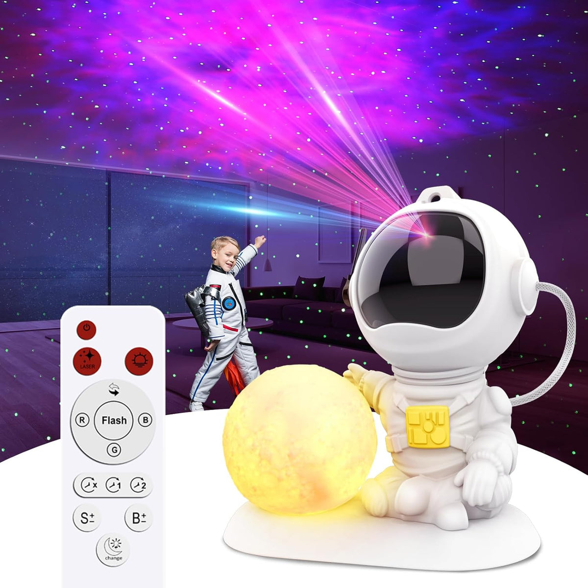 Astronaut Galaxy Projector, 3 in 1 Star Projector with Remote and Timer, 33 Light Effects, 3.5 Inch Moon Lamp LED Night Light for Kids Room, Home Decor, Gifts for Girls Boys Kids Teens Birthdays