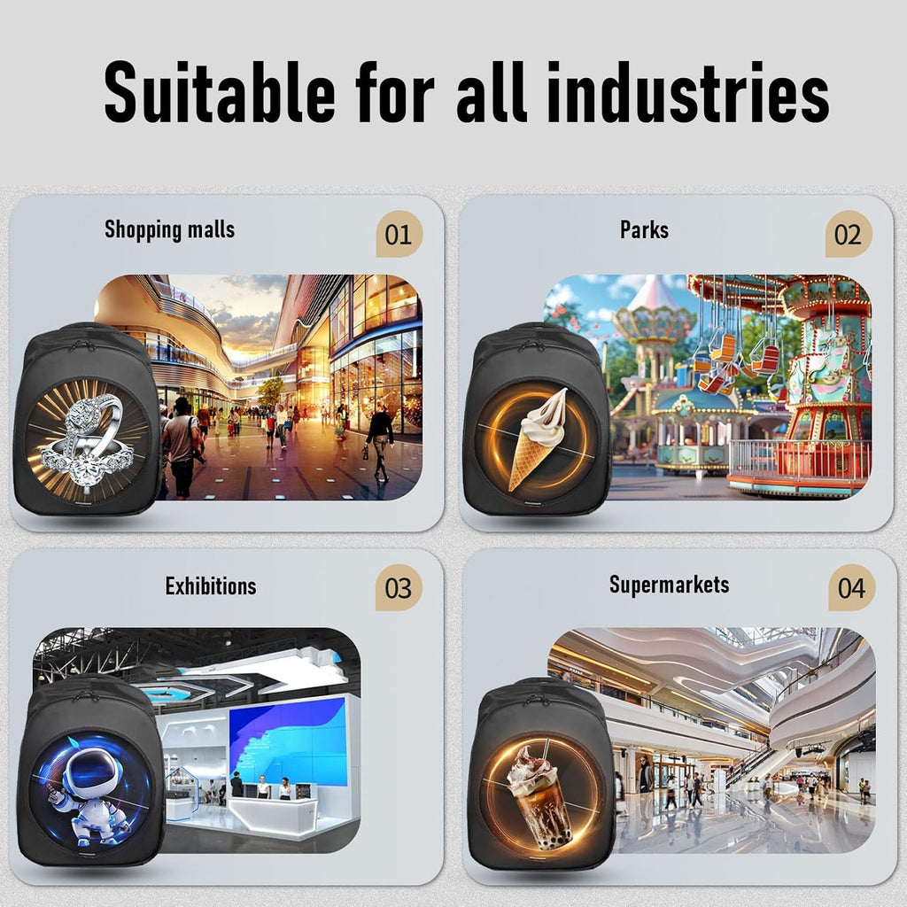 3D Hologram Fan LED Backpack, 1080 X 448 Holographic Projector Advertising Bag with Remote Control, for Business Party Trade Show