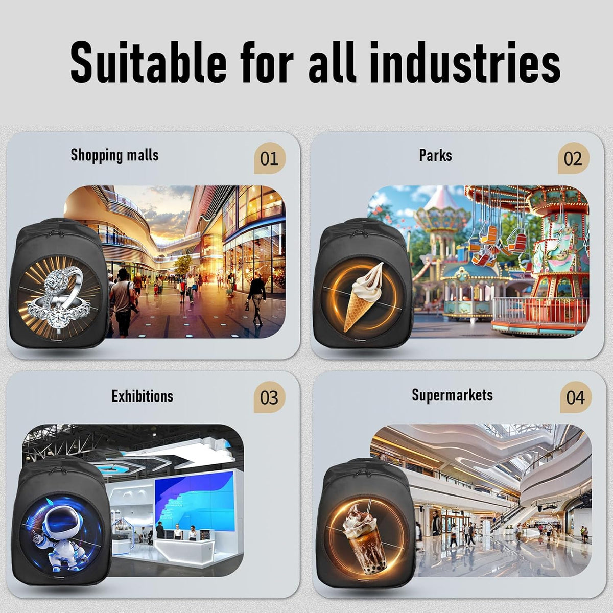 3D Hologram Fan LED Backpack, 1080 X 448 Holographic Projector Advertising Bag with Remote Control, for Business Party Trade Show
