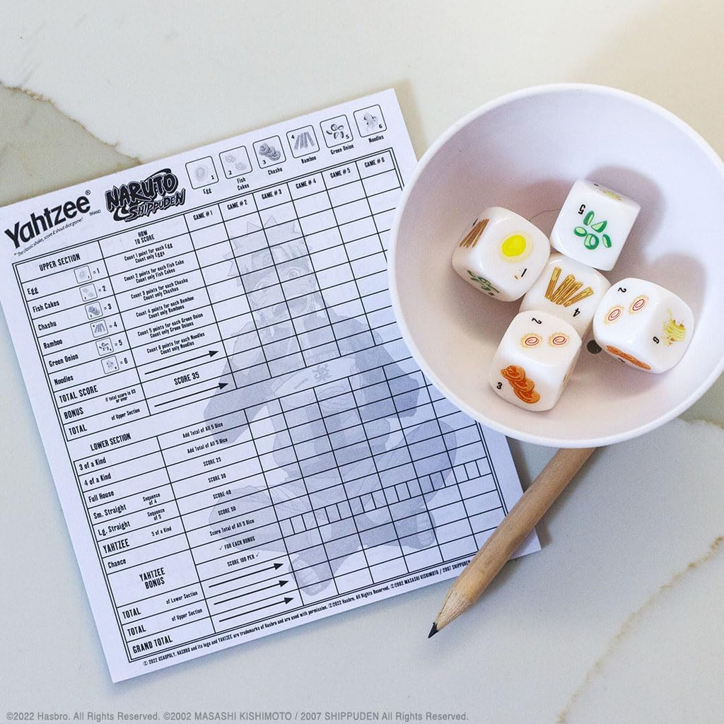 YAHTZEE: Naruto Shippuden | Collectible Ramen Bowl Dice Cup | Classic Family Dice Game Based on Anime Show | Great for Family Game Night | Officially-Licensed Naruto Game & Merchandise