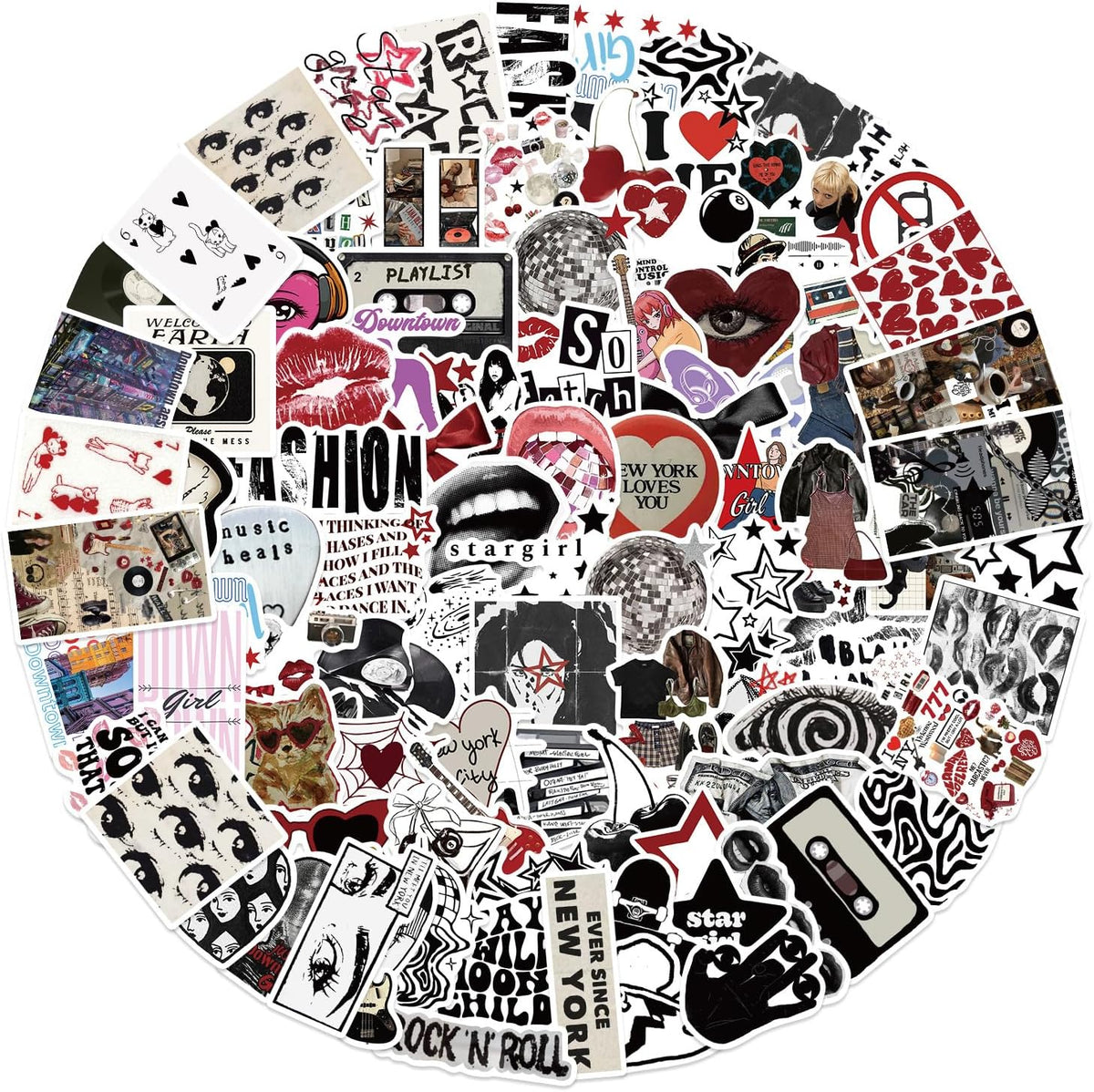 100Pcs Aesthetic Downtown Girls Stickers Pack, Aesthetic Holographic Stickers, Vinyl Waterproof Glitter Sticker, Cool Trendy Y2K Retro Sticker for Water Bottle Laptop Skateboard Party Supplies