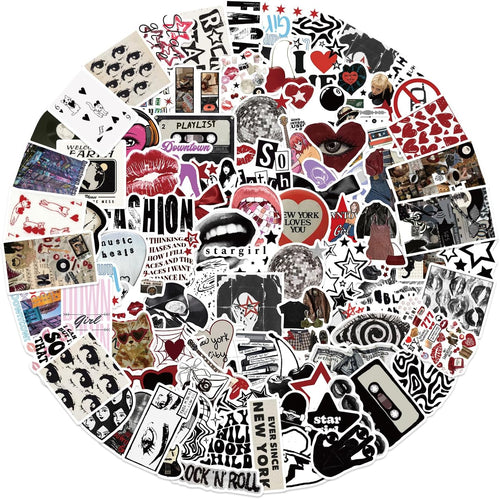 100Pcs Aesthetic Downtown Girls Stickers Pack, Aesthetic Holographic Stickers, Vinyl Waterproof Glitter Sticker, Cool Trendy Y2K Retro Sticker for Water Bottle Laptop Skateboard Party Supplies