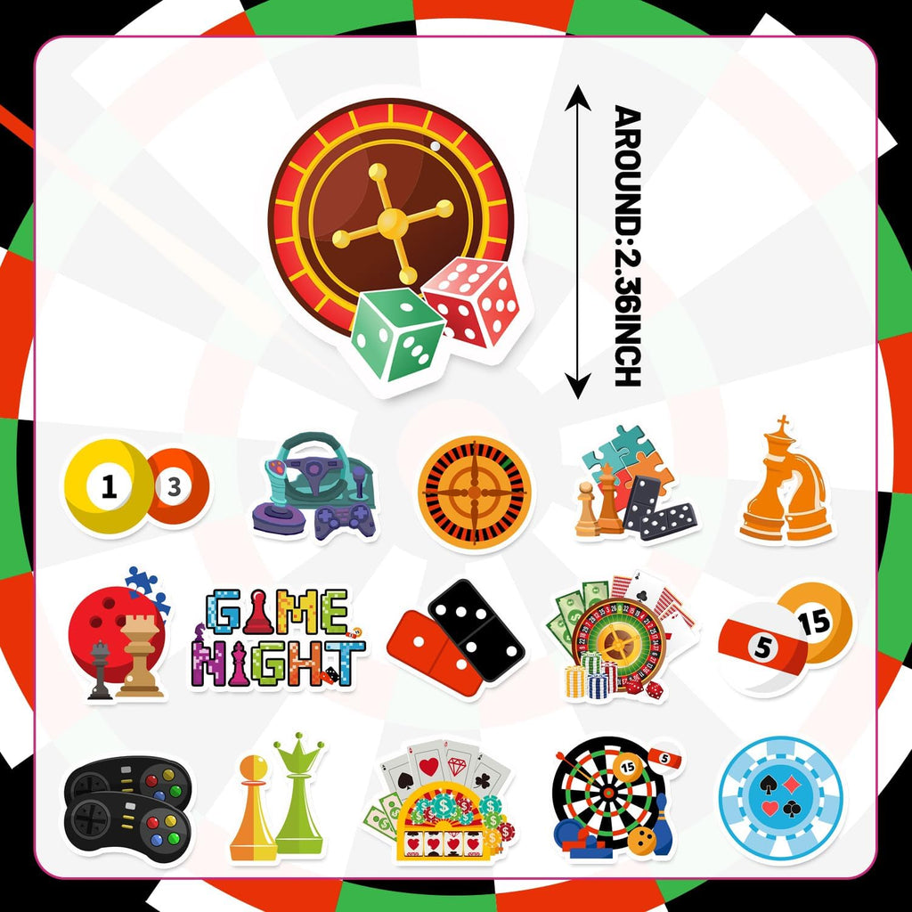 Game Night Stickers Game Night Party Favors Birthday Party Decorations Vinyl Waterproof Stickers for Water Bottle Laptop Luggage Helmet
