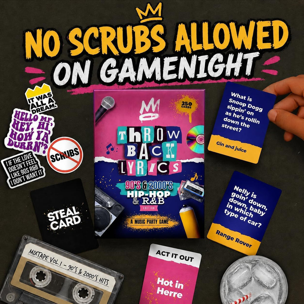 - 90S & 2000S Hip-Hop & R&B Music Trivia Card Game | 250 Cards, Playlist Included, Finish the Lyrics, Charades + Steal Cards | Adult Party Game for Game Night, Girls Night & Gifts