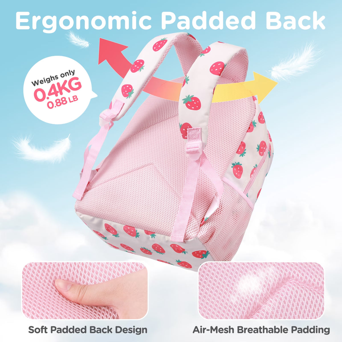 Kids Backpack for Girls, Waterproof Teens Bookbag Cute School Backpacks, Strawberry Pattern