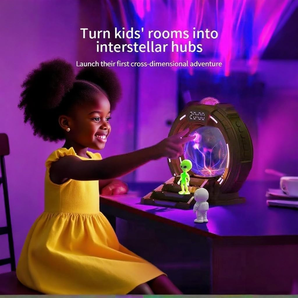 Northern Lights Projector Stargate Galaxy Night Light Plasma Globe Lamp with White Noise Sound Machine , Bluetooth Music, Time Alarm Clock, Kids Room Decor, Gift for Christmas Birthday Valentine'S Day