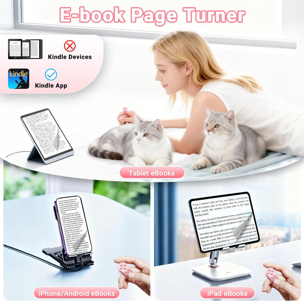 Tiktok Scrolling Ring Remote Control, Page Turner for Ipad Iphone Tablets | Wireless Camera Remote, Bluetooth Scrolling Ring for Tiktok Youtube Instagram Ios Android, Ergonomic Flexible Ring (Pink)