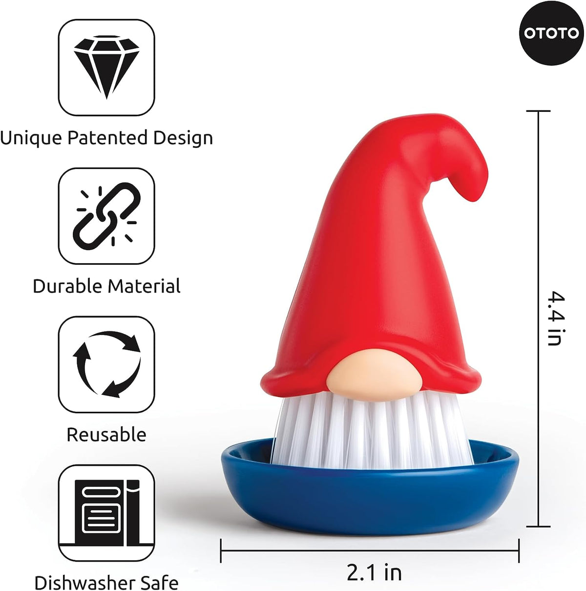 Gnome Dish Brush with Handle - Cleaning Brush, Vegetable Brush, Dish Scrub, Gnome Handle, Unique Kitchen Gadgets, Funny Kitchen Tools, Useful Gifts for Women (Beardy Red)