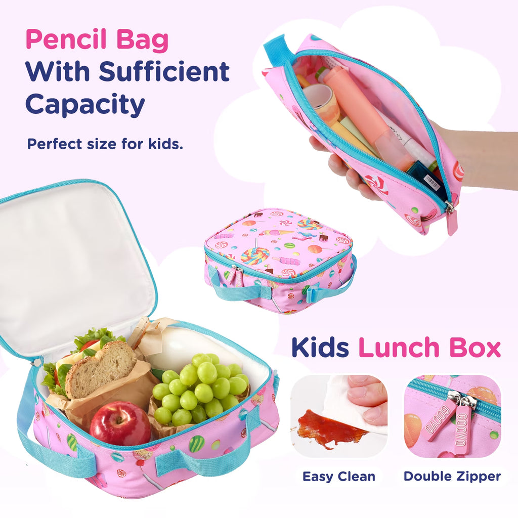 Kids Backpack for Girls, Waterproof Teens Bookbag Cute School Backpacks, Candy Pattern