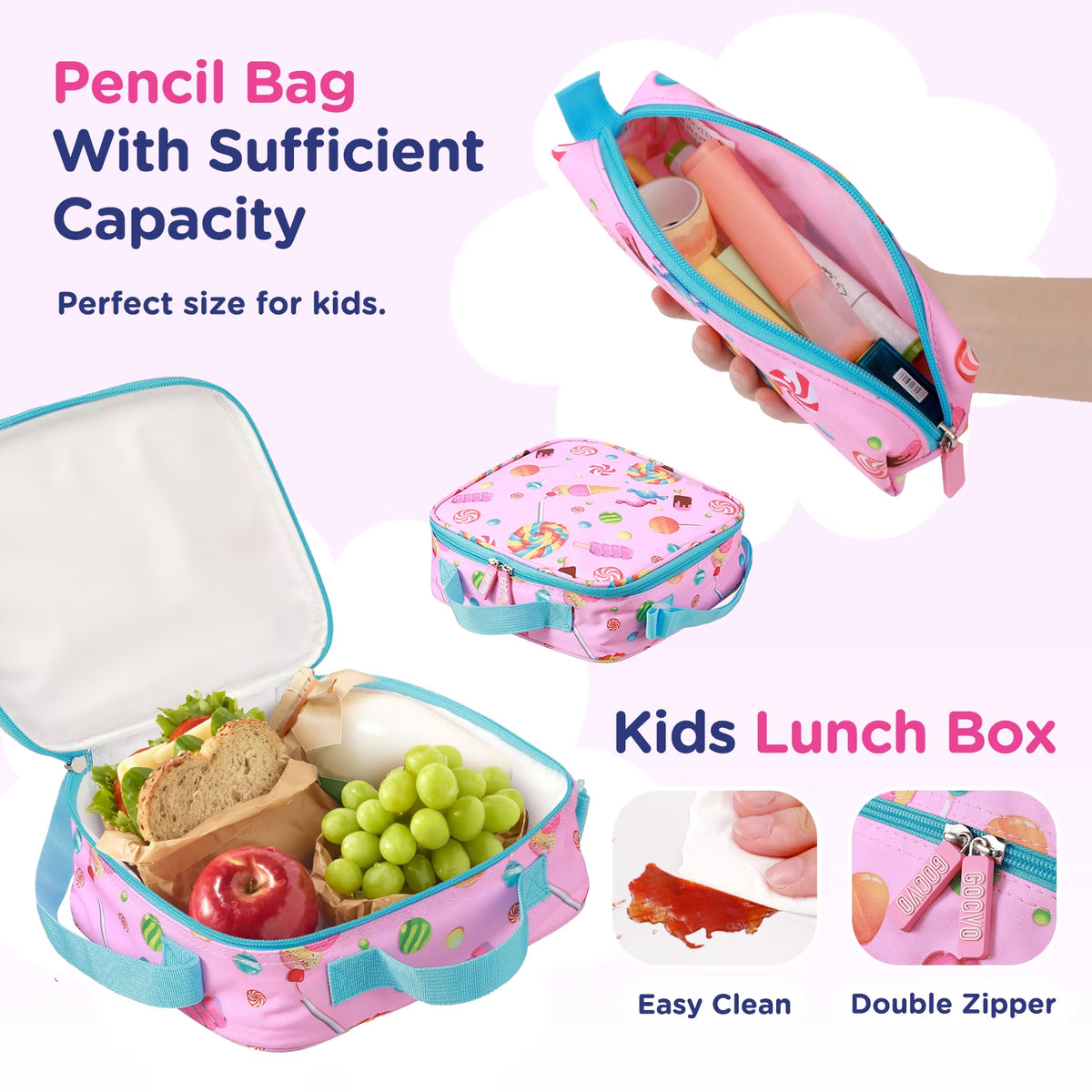 Kids Backpack for Girls, Waterproof Teens Bookbag Cute School Backpacks, Candy Pattern