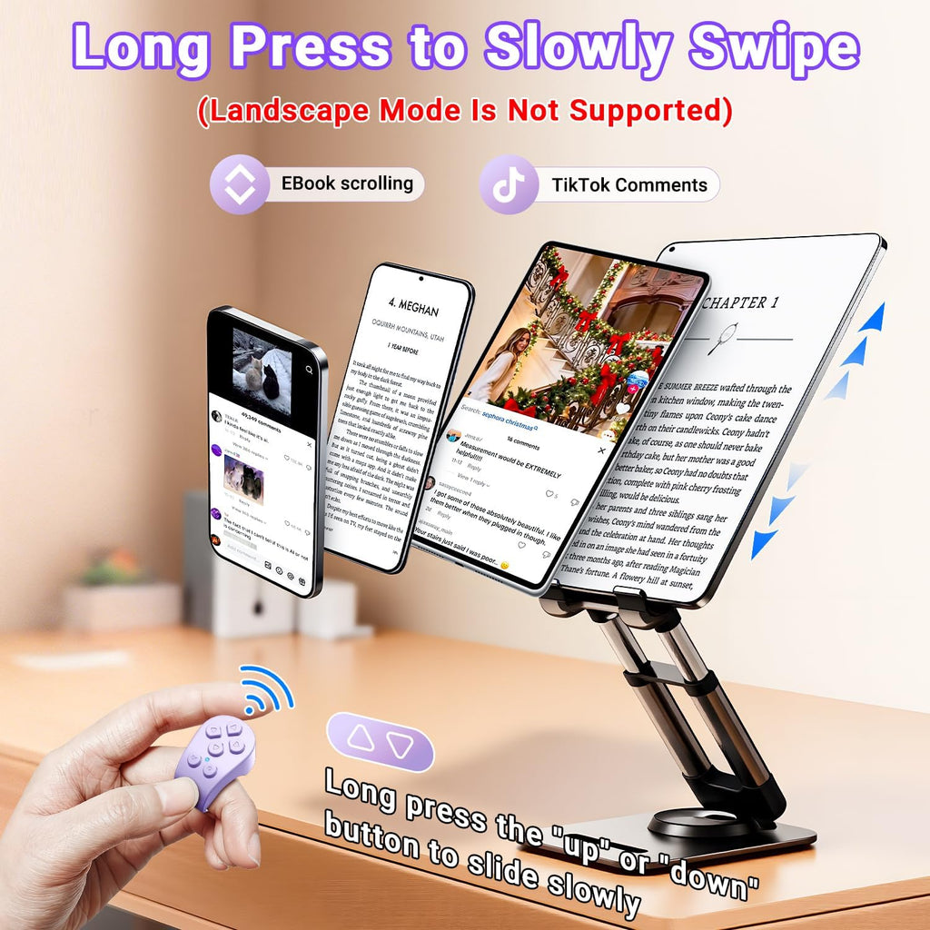 Tiktok Scrolling Ring Remote Control, Page Turner for Ipad Iphone Tablets | Wireless Camera Remote, Bluetooth Scrolling Ring for Tiktok Youtube Instagram Ios Android, Ergonomic Flexible Ring (Purple)