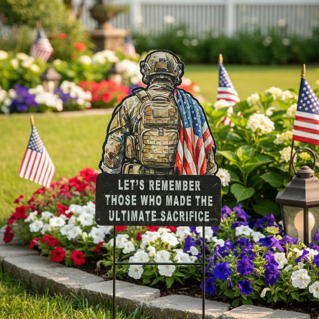 Memorial Day Decorations Outdoor - Metal Veteran Yard Sign Patriotic 4Th of July Memorial Yard Stakes for Home Decor 29.3×11.4 Inch