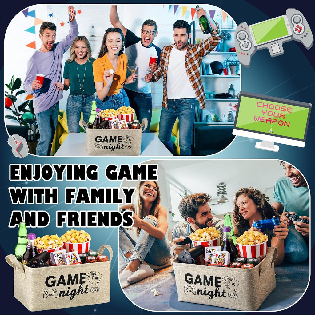 Game Night Snack Tray Game Night Gift Basket Dice and Poker Design Reusable Burlap Storage Organizer Basket for Fun Housewarming Gift for Families