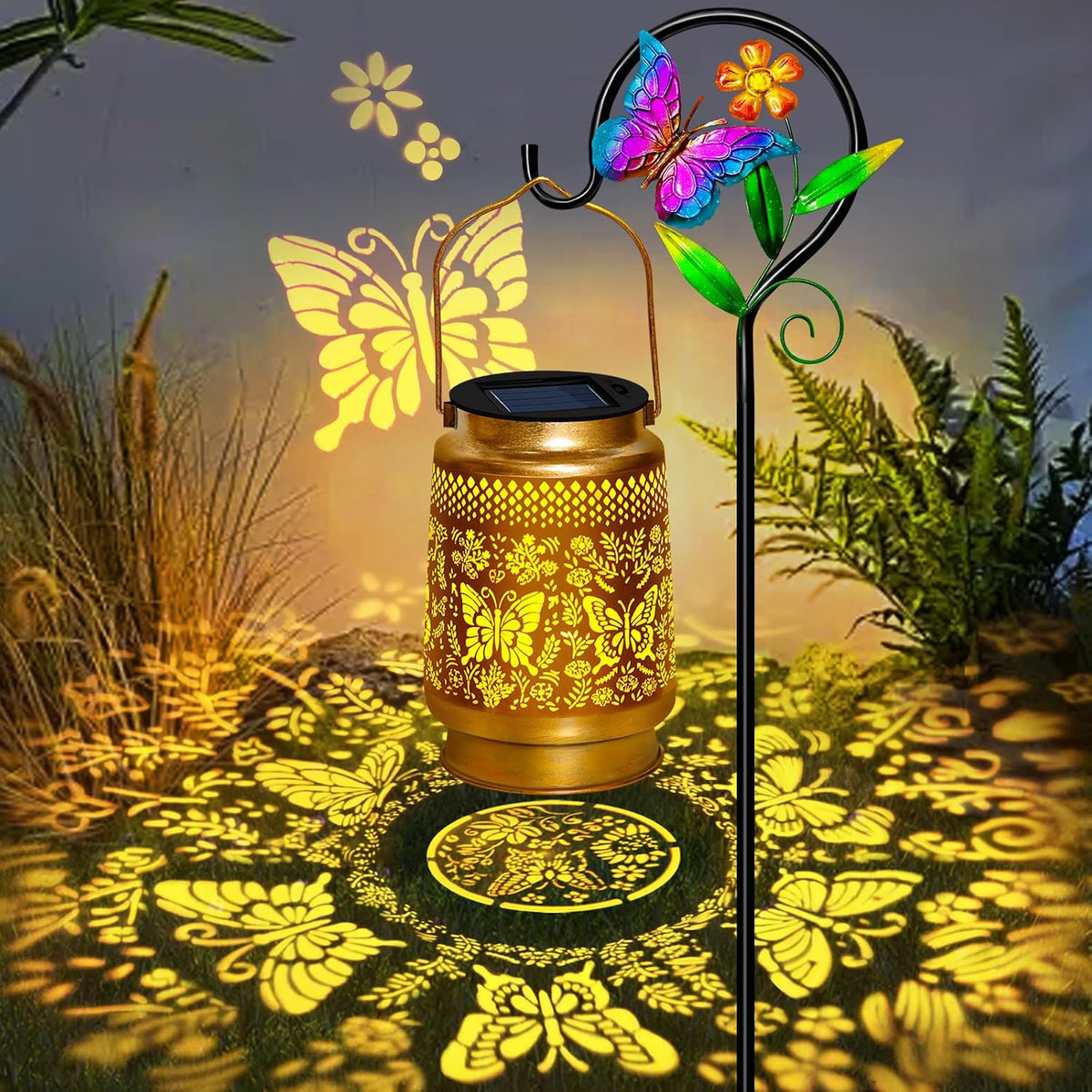 2 Packs Butterfly Solar Lanterns Outdoor Waterproof with Shepherd Hook | Butterfly Garden Decor,Christmas Birthday Gifts for Women Mom,Hanging Solar Lights Decorative for Patio,Porch