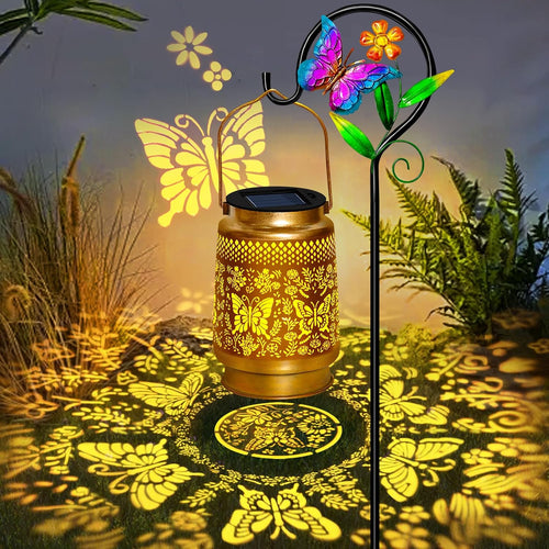 2 Packs Butterfly Solar Lanterns Outdoor Waterproof with Shepherd Hook | Butterfly Garden Decor,Christmas Birthday Gifts for Women Mom,Hanging Solar Lights Decorative for Patio,Porch